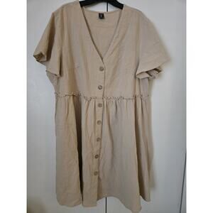 SHEIN CURVE Women's Button Knee Length Dress 2XL Boho Babydoll 100% Cotton